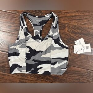 Nine West Active Black Grey White Camo Racerback Sports Bra